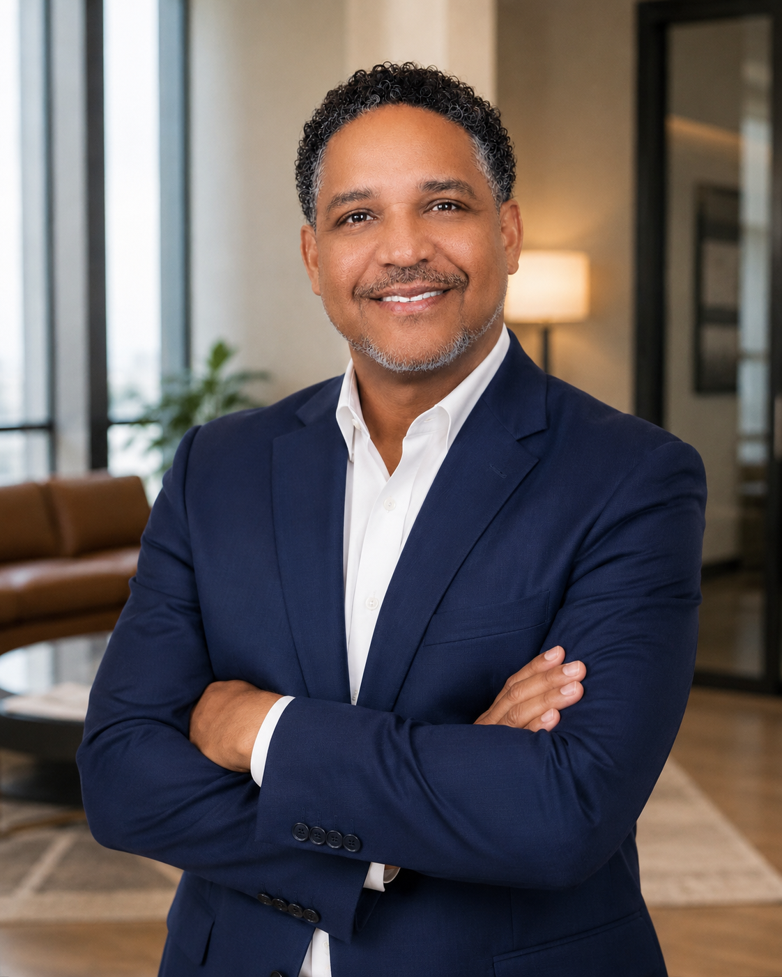 Tirso McCoy, founder of Collective Solutions, standing with arms folded in a professional portrait